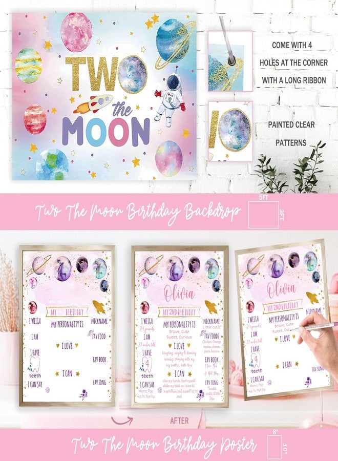 Fiesec Two The Moon Birthday Decorations Girl, 136 PCs Outer Space 2nd Party Decorations Backdrop Balloon Garland Arch Banner Cake Topper Box Cutout Crown Poster Astronaut Spaceman Rocket Pink - Image 5